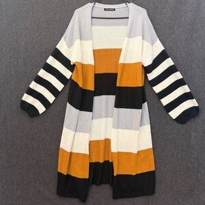 Womens Striped Open Front Longline Cardigan Camel Clay Minimalist Color Block